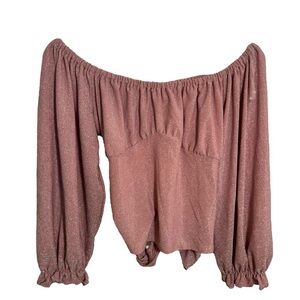 Ava James‎ Women's Size Small Off Shoulder Blouse Sparkly Light Pink Open Back